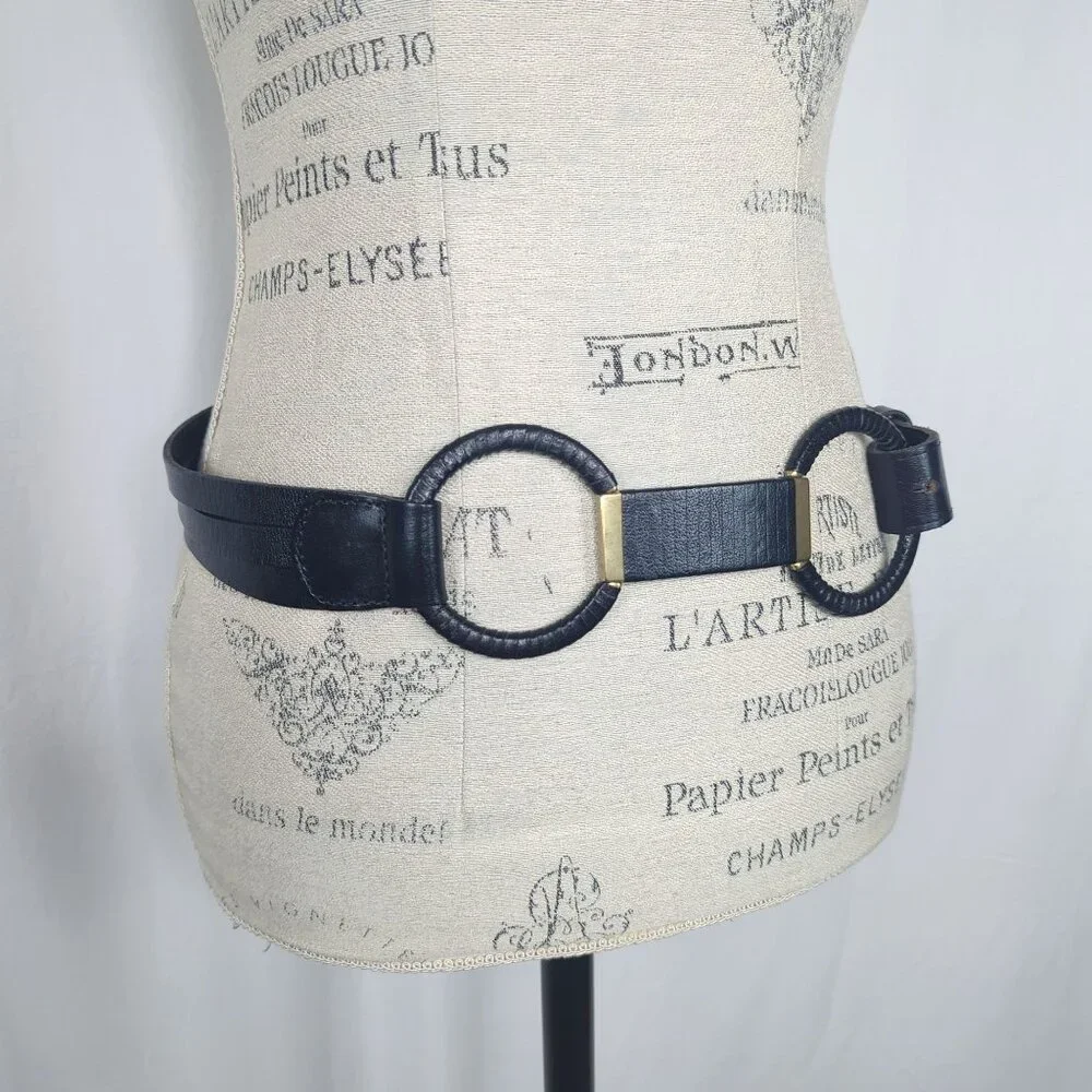 Vintage Linea Pelle Leather Black Belt Small Gold